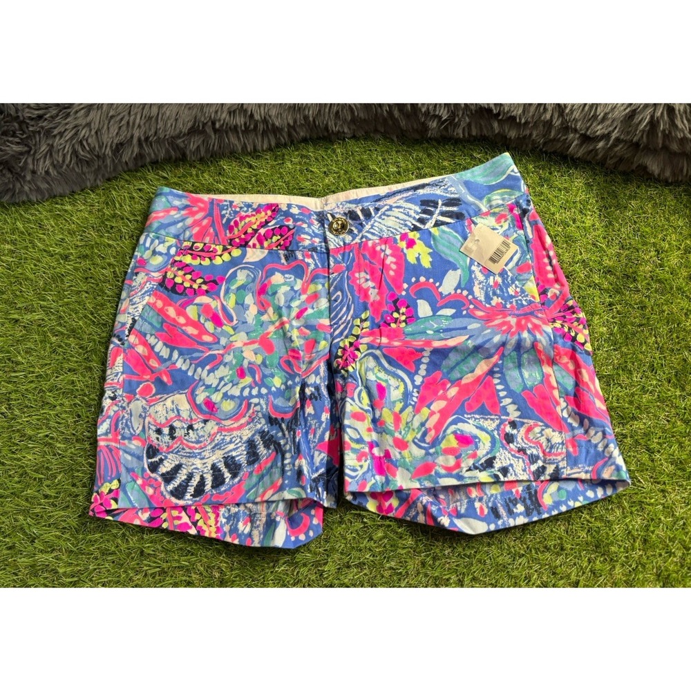 Lilly Pulitzer Shorts Women's 00‎ Chipper Beach Blue Pink Floral Bermuda Cotton